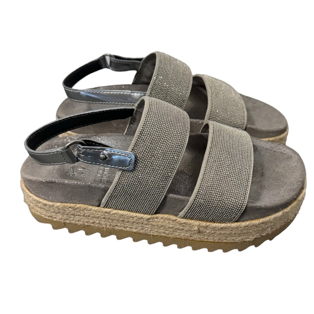 Brunello Cucinelli Girls Metallic Leather Slingback Espadrilles Silver‎ Size 3